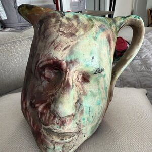 Signed “P. KNUDSEN” Sculpted Multicolor Studio Pottery Vase Vintage Ceramic Art